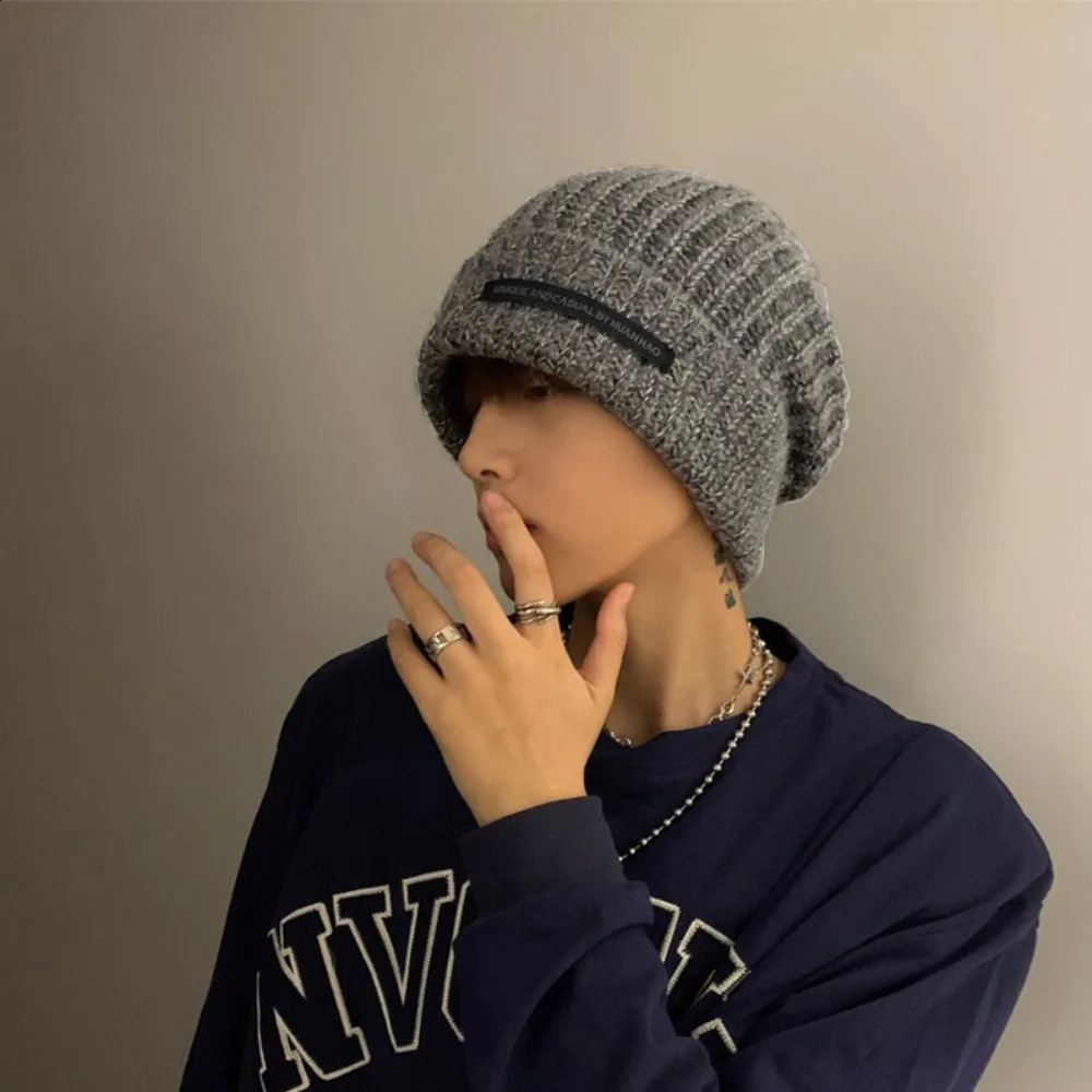 Fashion Winter Warm Knit Cap Soft Solid Color Slouchy Bonnet Casual Woolen Hat Women Men250812