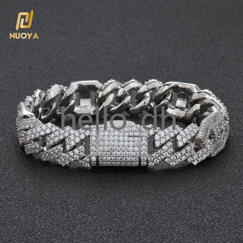 High Quality Prong Cuban Chain Bracelet Silver Plated Hip Hop Jewelry Bling Full Diamond Micro Pave moissanite Cuban Bracelet