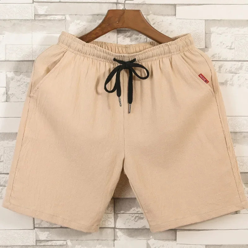 Mens Cotton Linen Shorts Pants Male Summer Breathable Solid Color Trousers Fitness Streetwear Lace up Bottoms 250813
