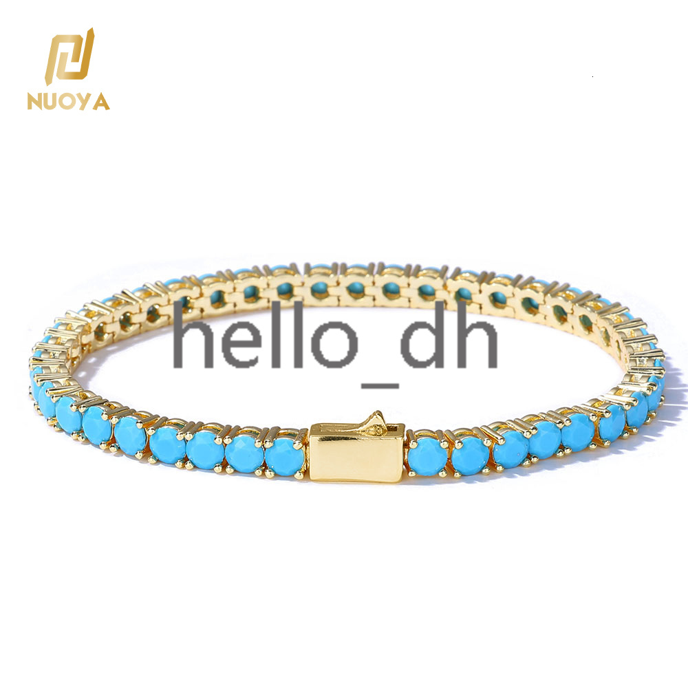 Fashion Jewelry Women 4mm Custom Blue Turquoise Tennis Chain Bracelet 18K Gold Plated Tennis Chain Bracelet for Gift