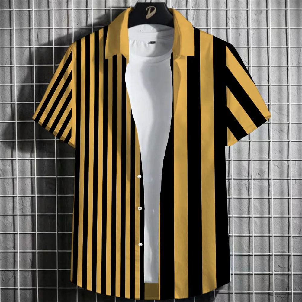 Stripe Mens Shirt Flower 2023 3d Print Casual Shortsleeved Tops Beach Party Shirts Man Hawaiian Male Clothes Loose 250828