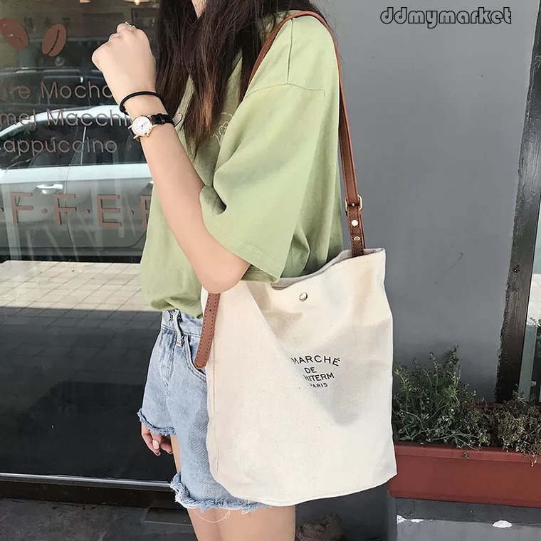 Ddmymarket 2025 New Patchwork Canvas Korean Dongdaemun Ins Casual Versatile Letter Color-Block Single Shoulder Crossbody Bag for Women