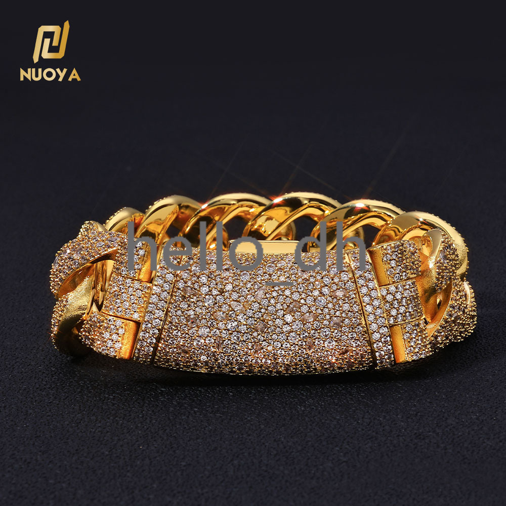Heavy Duty 22mm Cuban Bracelet Gold Plated Curved Flip Lock Iced moissanite Chain Hip Hop Fine Jewelry