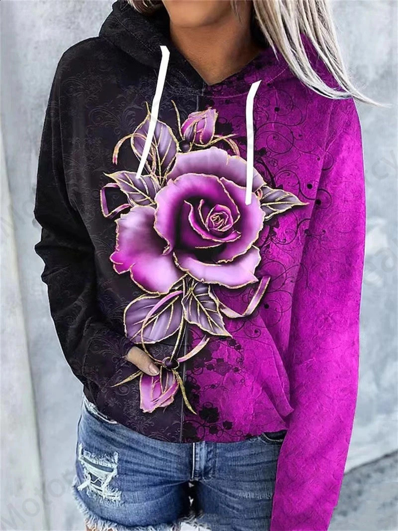 Rose Floral 3d Print Hoodie Women Fashion Oversized Sweats Flower Coat Sweatshirt With Pocket Pullovers Sudaderas 250818