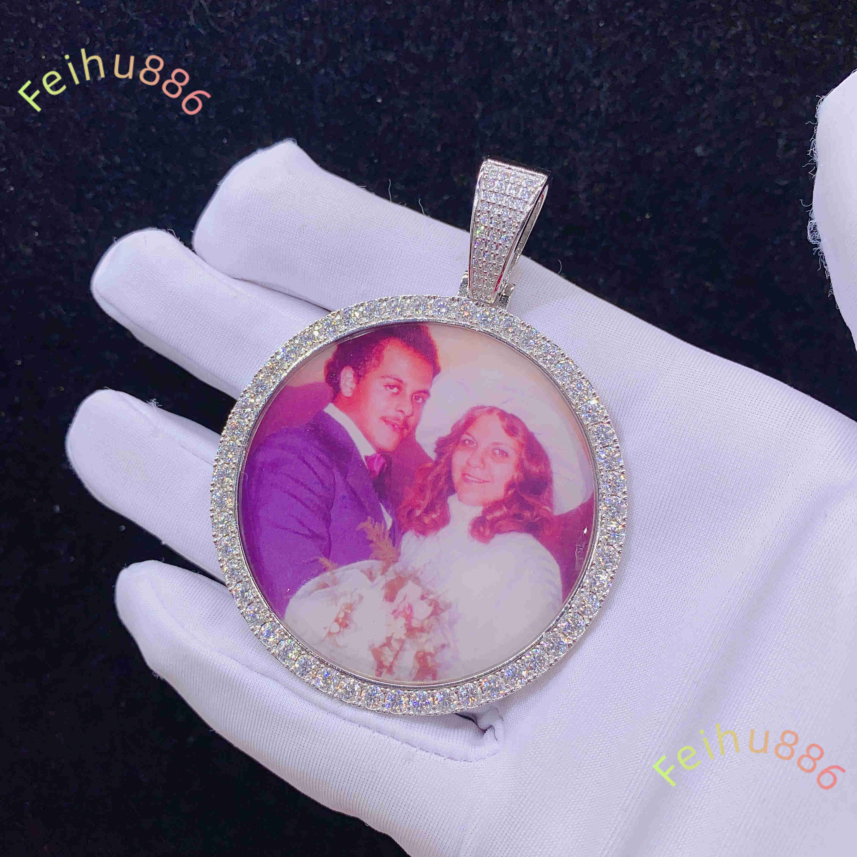 Custom 925 Sterling Silver Iced Out Hip Hop Moissanite Diamond Picture Frame Memory Pendant