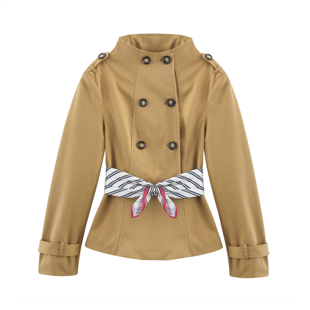 Womens Printed Lightweight Scarf Belt Decorated Short Trench Coat SpringSummer Arrival 250820