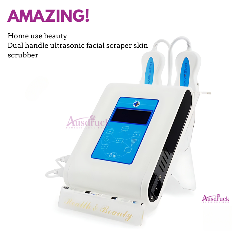 Dual Handle Ultrasonic Face Scraper Peeler Facial Skin Scrubber Machine Pore Cleaning and Skin Peeling Device for Salon SPA