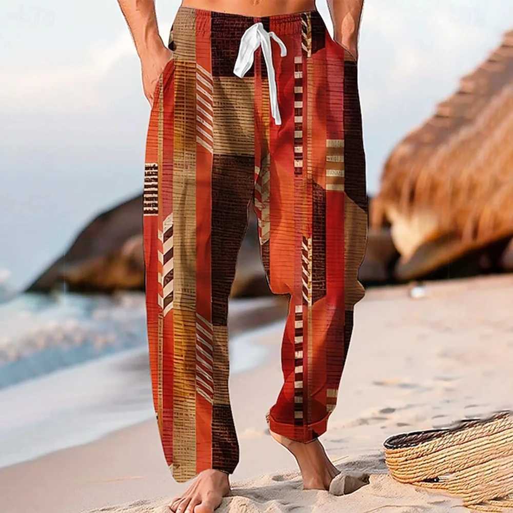 Mens Trousers Baggy Pants Casual Pants Wide Leg Color Block Patchwork Outdoor Vacation Holiday Hawaiian Casual Blue Pants XJ250821