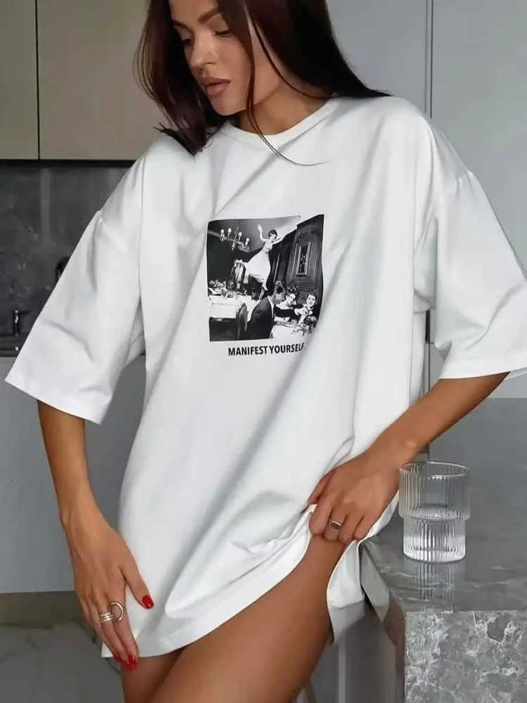 Womens Printed T-shirt Cotton Fashion White Vintage Short Sleeve Printing Tee Shirts Fashion Hip Hop Loose Oversized Tees Tops X250821