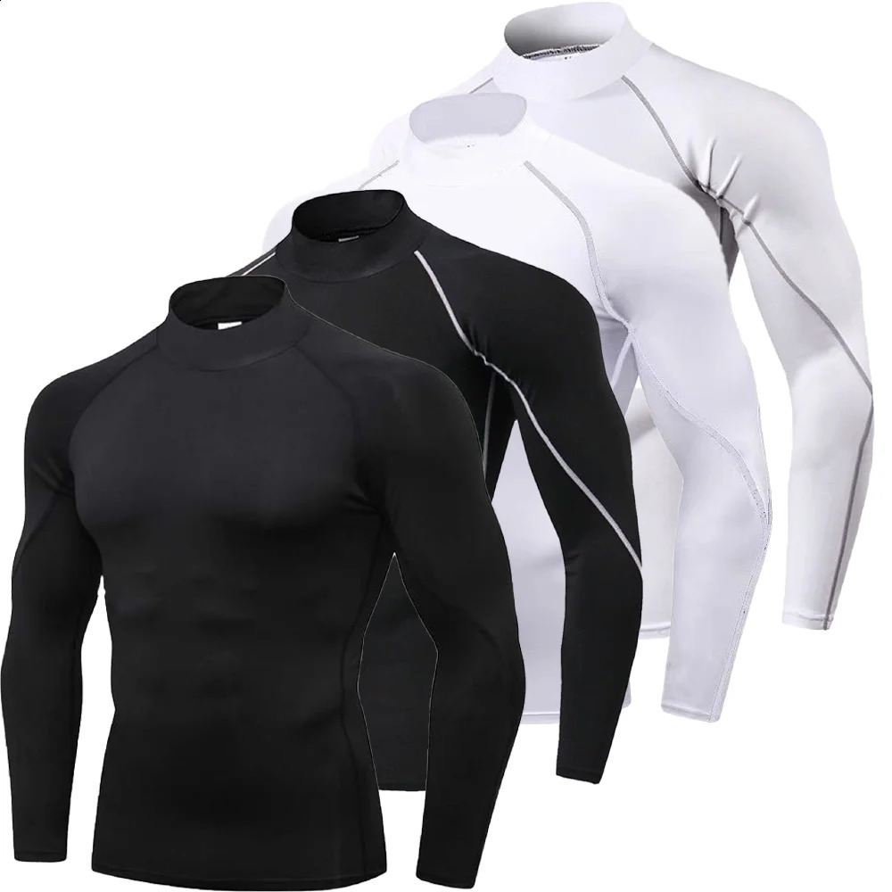 Mens Workout Compression Shirt Quick Dry Running Tshirt Turtleneck Long Sleeve Rash Guard Gym Base Layer Athletic Undershirt 250820
