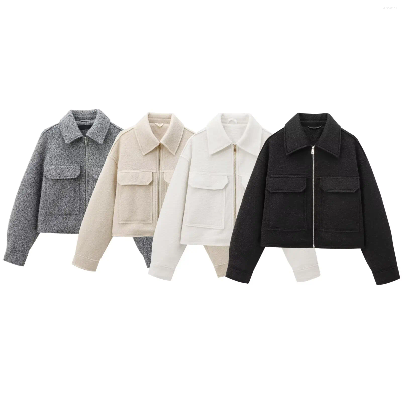 Women's Jackets 2025 Summer Fashion Short Jacket Coat Vintage Lapel Long Sleeve Pockets Zipper Casual Female Outerwear Chic Overshirt