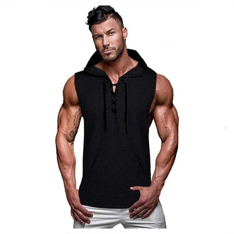 2025 Brand New Mens Tank Top Casual Hooded Solid Lace Vest Sleeveless Vest Mens T-shirt For Men Tops T Shirt Tshirt X250821