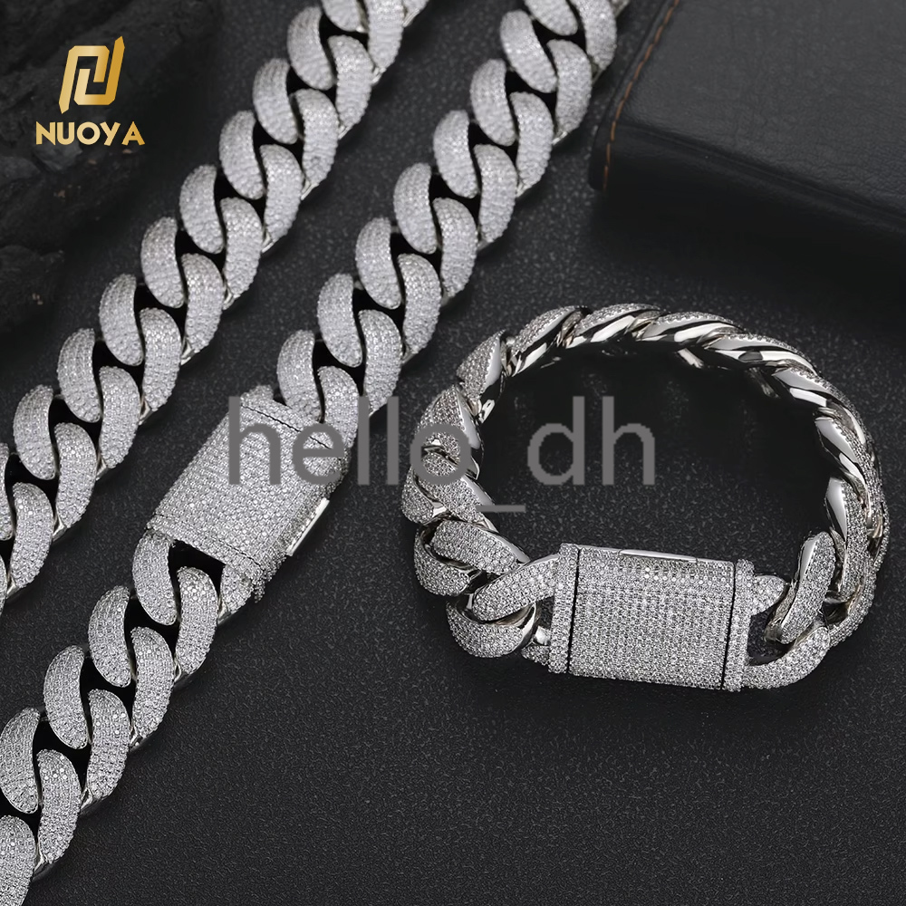 20MM Chunky Cuban Bracelet 4 Row Iced Out moissanite Diamonds 18K Gold Plated Cuban Link Chain Hip Hop Jewelry Gift for Men Women