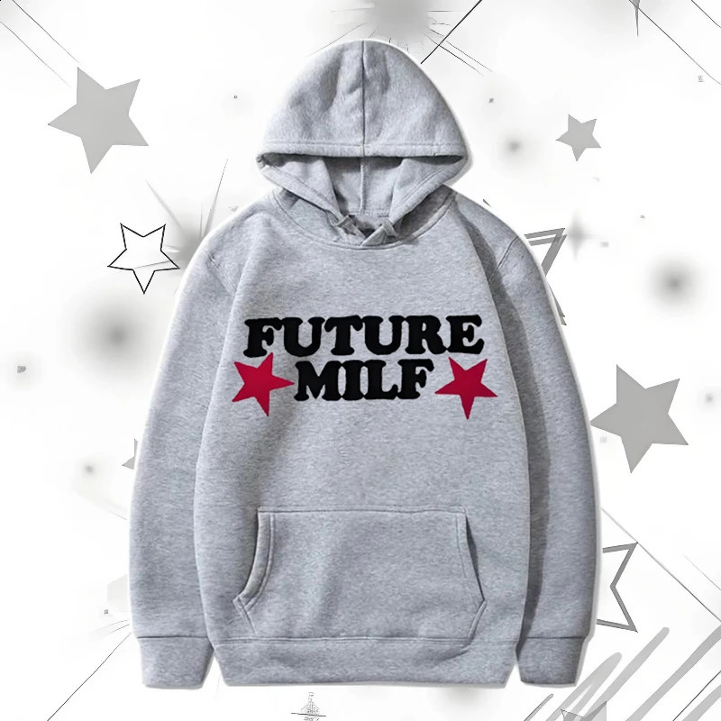 Hip Hop Loose Leisure Letter Graphic Future Milf Printing Hoodie Men Women Clothing Sweatshirt Harajuku High Street Top 250818