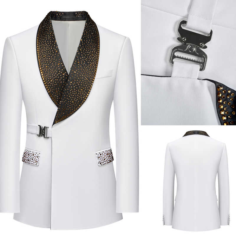 Luxury Wedding Men's Suits Tailored Beads Crystals 2-Piece Blazer Black Pants Customized Plus Size Tuxedo Trajes Para Hombre Jacket+Pants