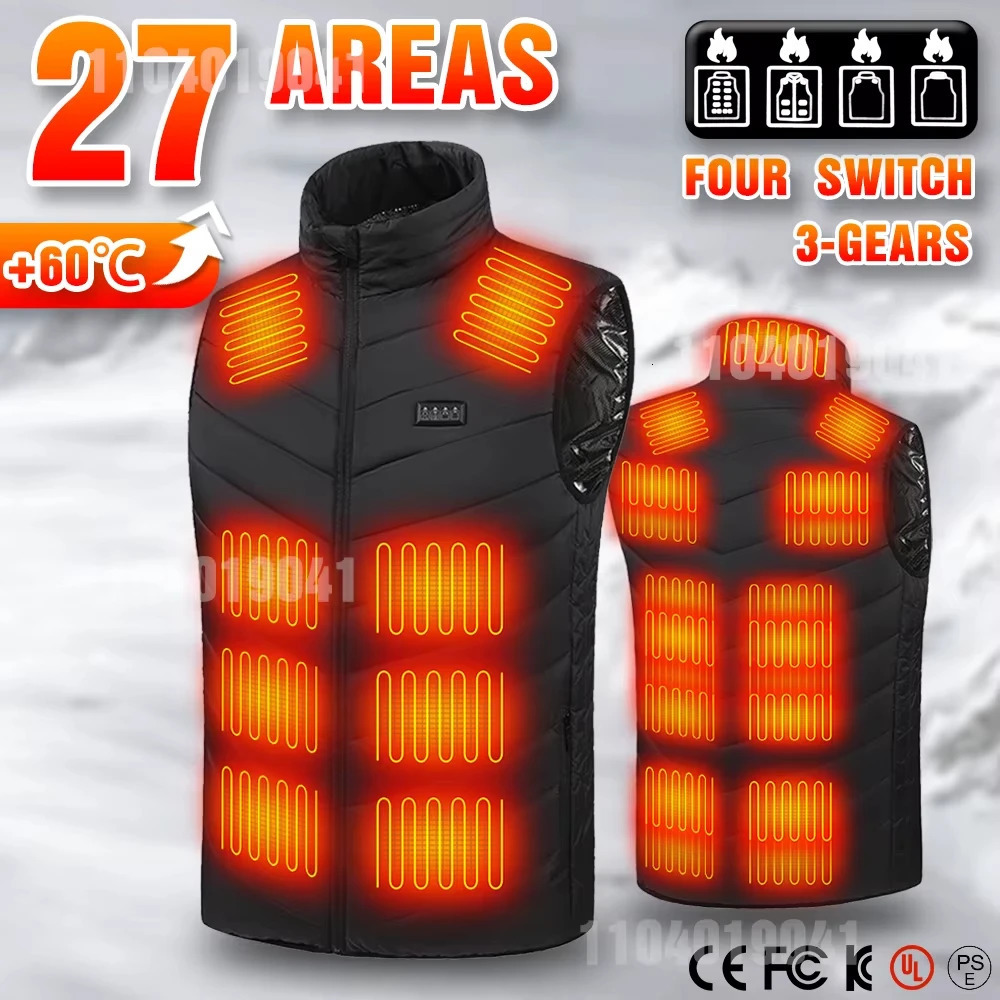 27 Areas Electric Heated Vest Heated Jackets Men Women Sportswear Heated Carbon Fibre Heat Coat USB Heating Jacket For Outdoor 250815