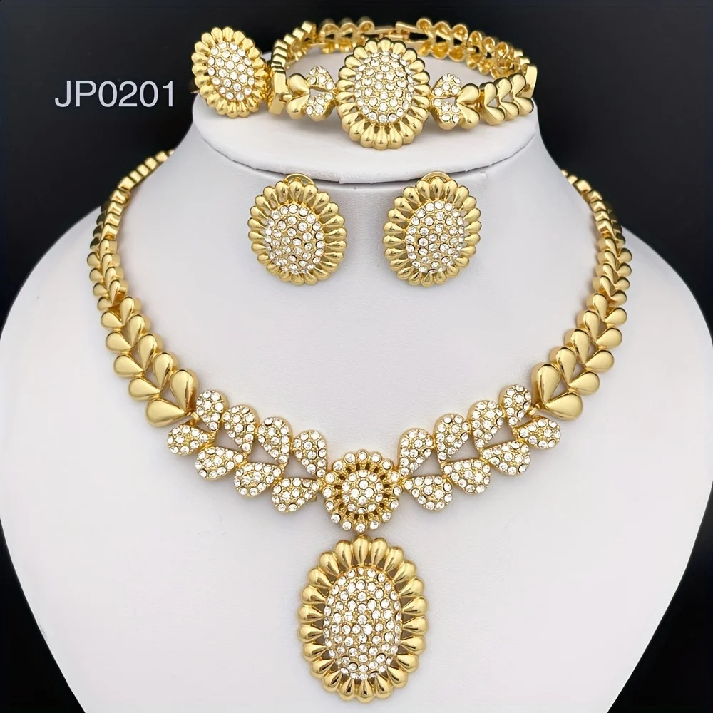 Colliers pour femmes Bracelet anneau 4pcs Bijoux Set Classic Dubai Nigeria Jewelry 22K Gold plaqués tendances 250818