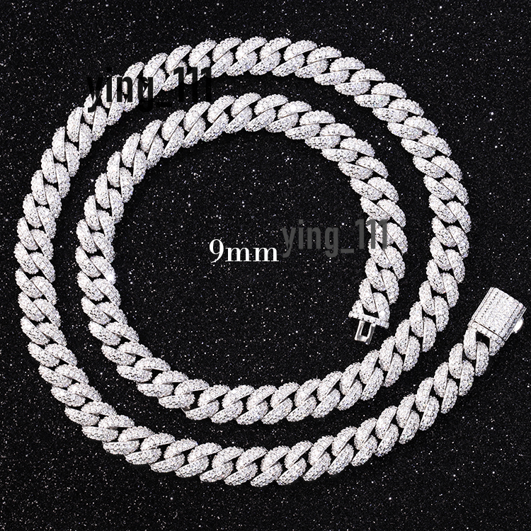Fashion Jewelry 9mm Iced Out Necklace 18k Gold S925 Sterling Silver VVS Moissanite Diamond Cuban Link Chain