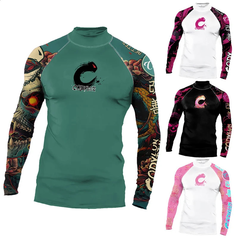 s Beach Climbing Mens Surf Rash Guard Long Sleeve UPF 50 Sun Protection Quick Dry Swim Shirt High Neck Compression T 250820