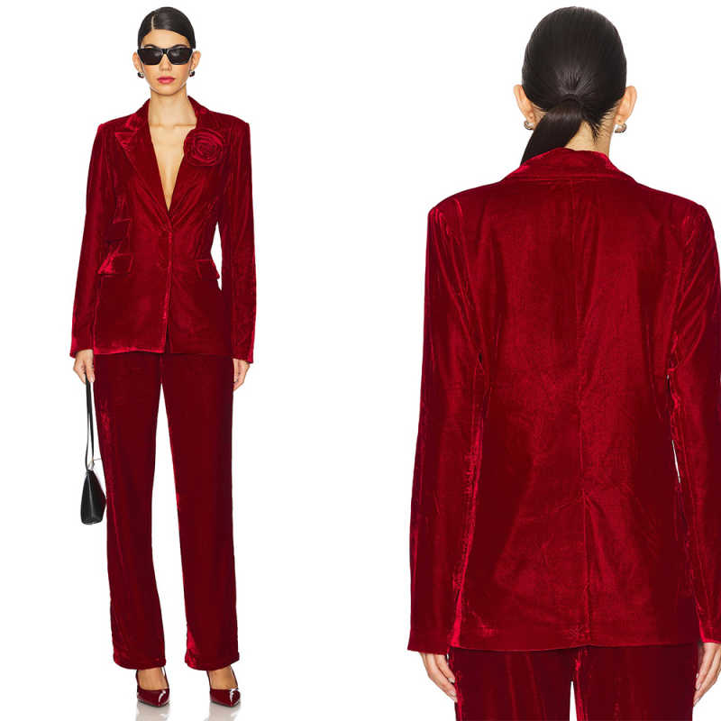 Velvet Femmes Blazer Définit des fleurs personnalisées Fleurs de fête Banquet de fête Veste costumes de femmes