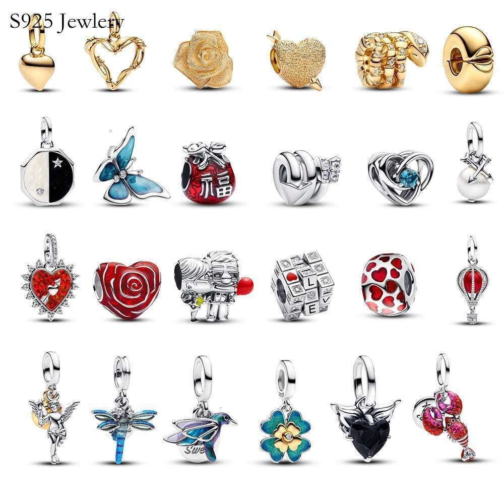 2025 Hot Sale Beautiful 925 Silver Lucky Bag Fiery Love Heart Dangle Charm Fit Original Bracelet DIY Party Gift Jewelry Making