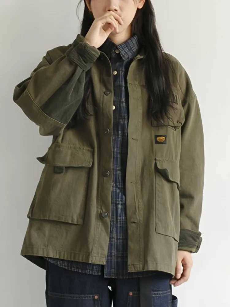 Army Green Cargo Denim Jacket Women Men Spring Clothing Harajuku Jeans Coat Fashion Military Casual Workwear Japanese Streetwear W250821