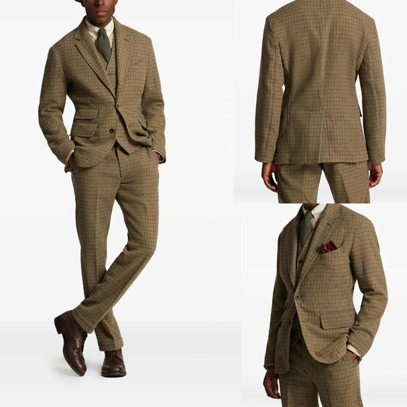 Newest Wool 3 Pieces Men's Suit Blazer Set Suits For Men Elegant Tuxedo Jackets Dinner Party Jacket Wedding Grooms Vest.
