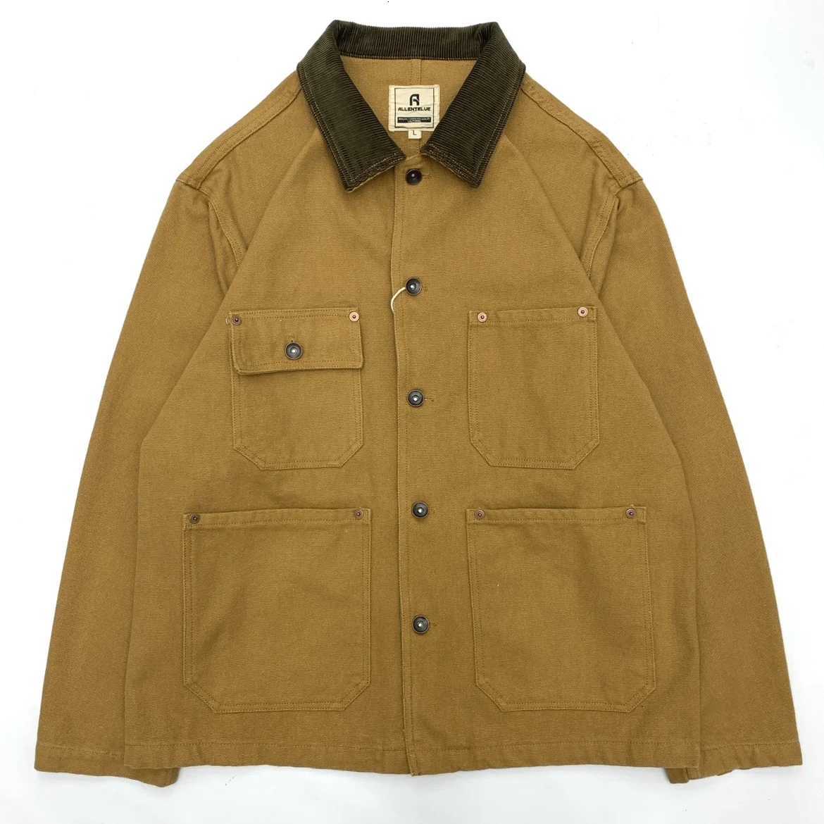 American Retro Heavyweight Michigan Canvas Jacket Mens Multiple Pockets Vintage Amekaji Corduroy Lapel Workwear Jacket Outwear W250821
