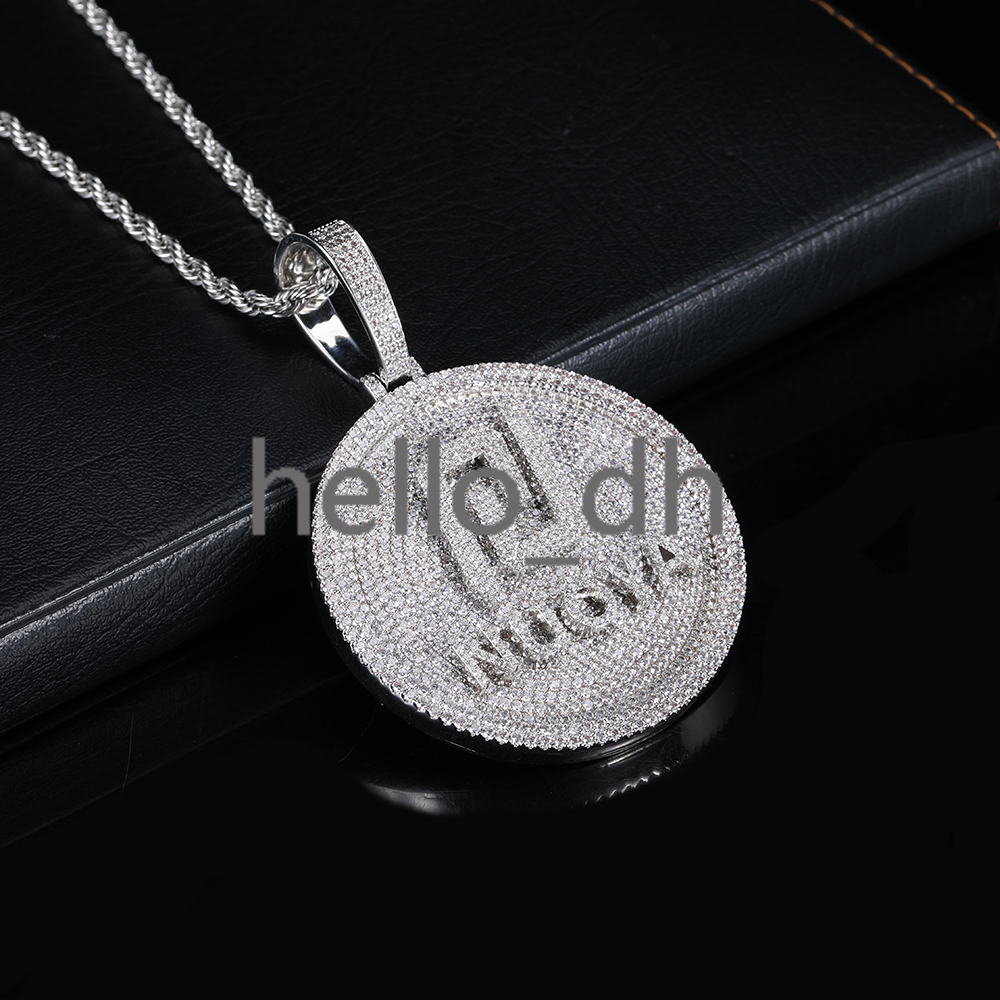 Hip Hop Custom Letter Circle Shaped Disk Diamond Pendant Iced Out moissanite Name Pendant Necklace for Men