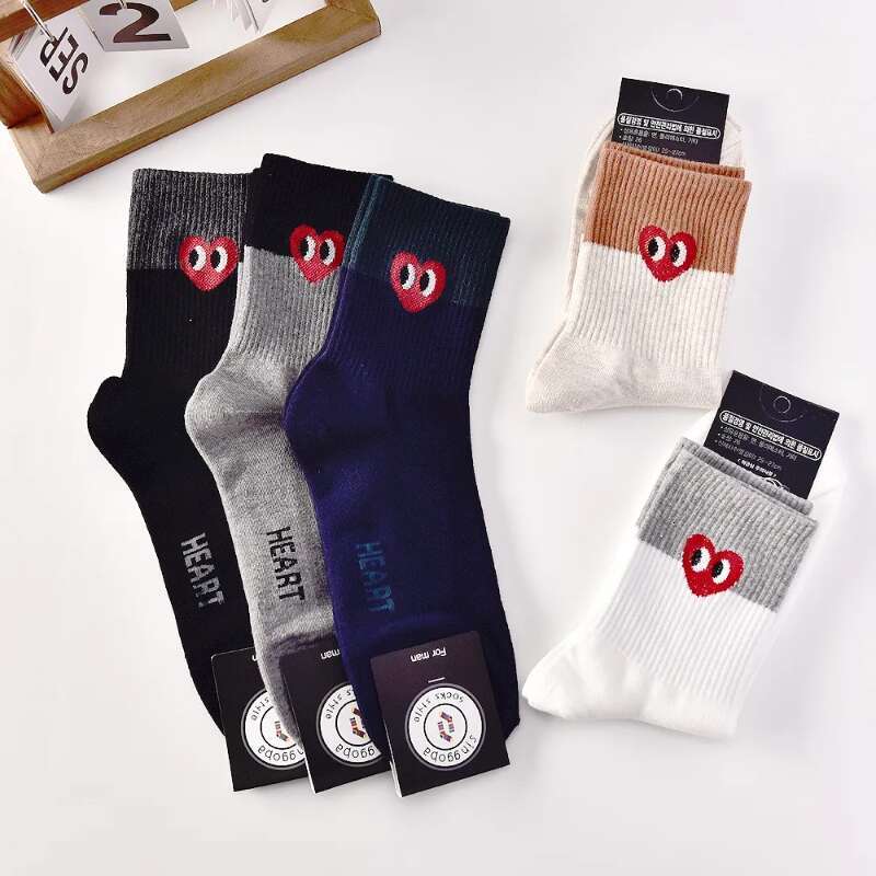 5pcs/lot Top Quality Mens Designer Socks Cartoon Gentleman Red Heart Eye Cotton Haruku Style Sport Boys Skateboard Novelty Breathable Sock Man Chris