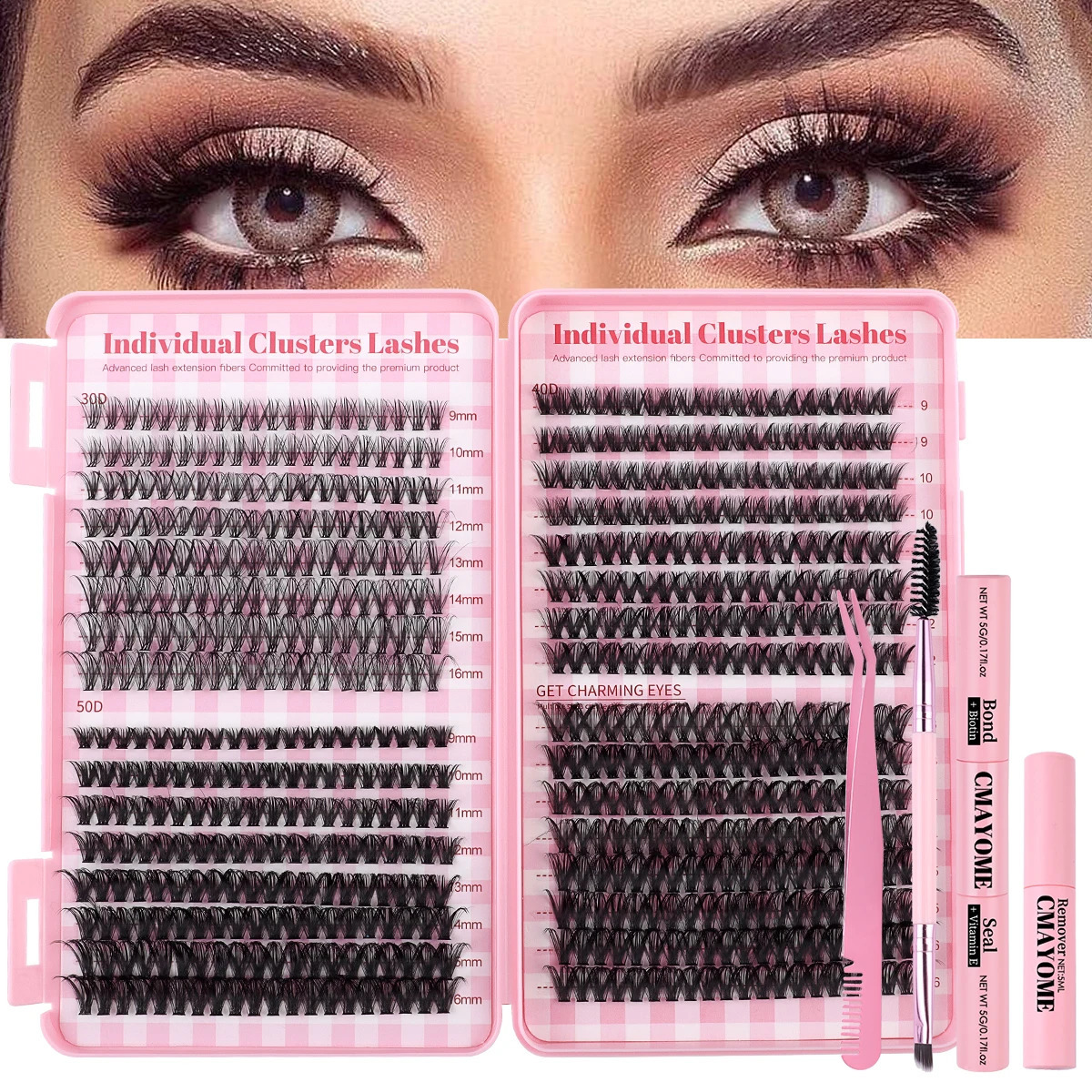 640 kit de cils avec clusters à cils simples à Dcurled liant et scellant des pincettes A 250811
