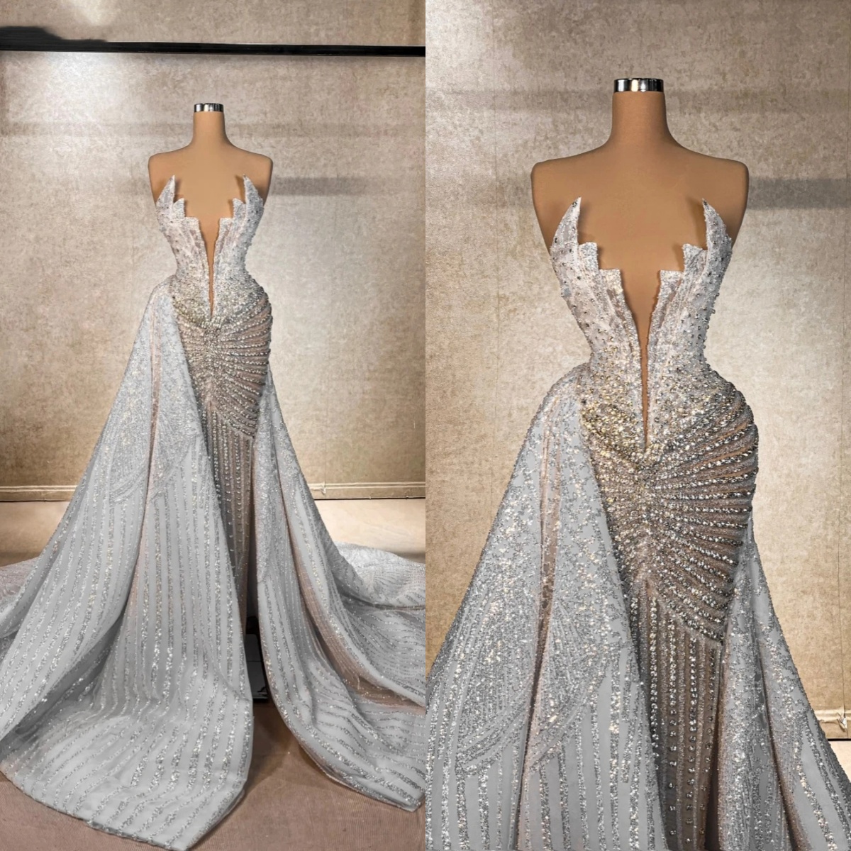Vintage sans bretelles robe de mariée à manches à manches à net