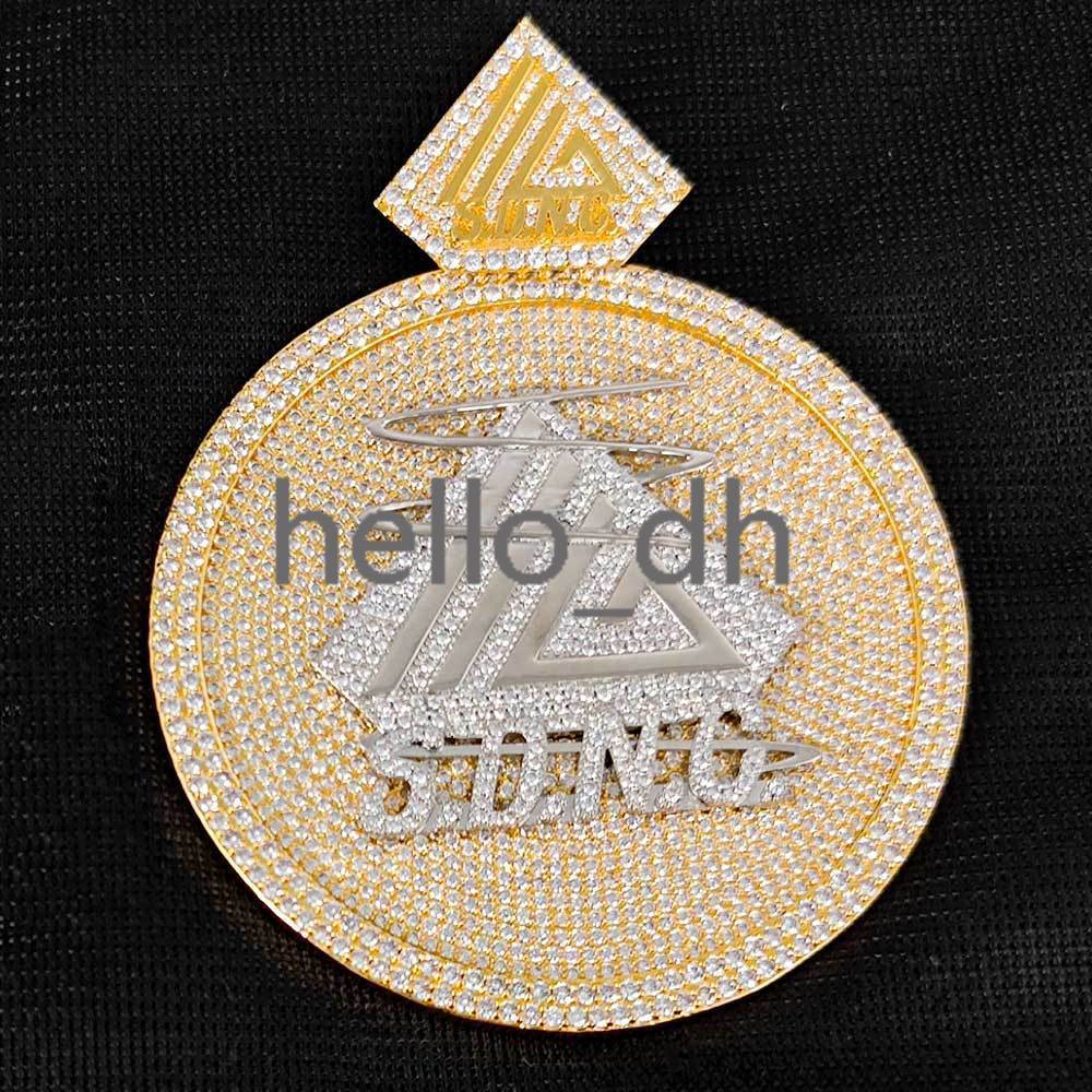 High Quality Mold Custom Emblem Diamond Pendant Charms Necklace Iced Out Custom Trendy Gold Plated Round Pendants