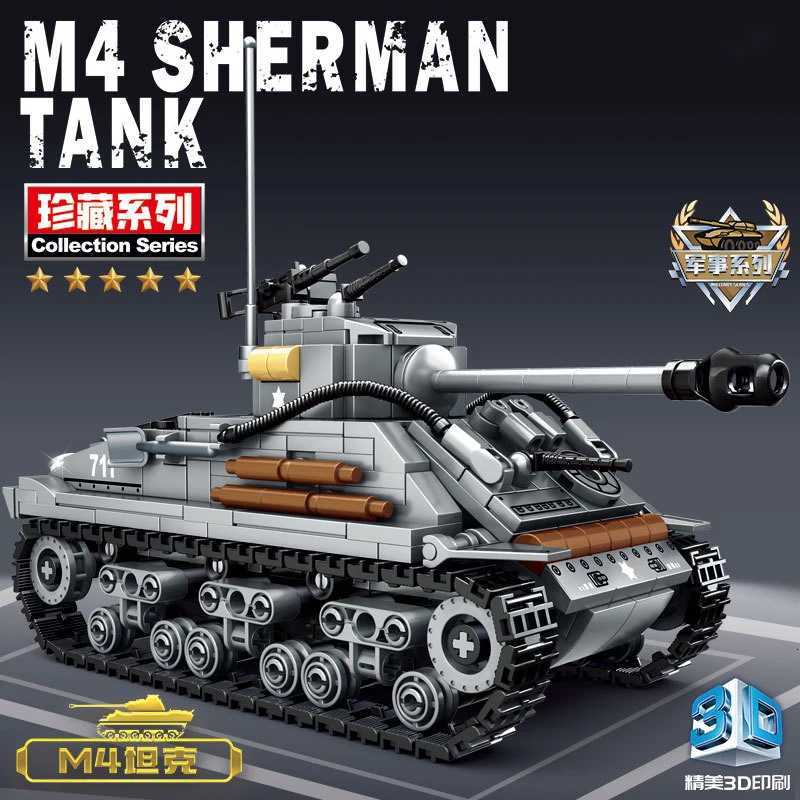 656PCS Military US Sherman M4 Tank Building Blocks WW2 Tank City Police Soldier Weapon Action Figure Bricks Kids DIY Toys Gift Z250821 M260309-image-1096808540