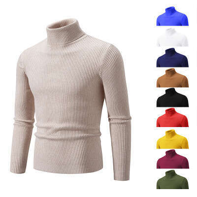 Autumn Winter New High Collar Men Plus Size Loose Casual Solid Color Men's Knitted Base Shirt Sweater B5