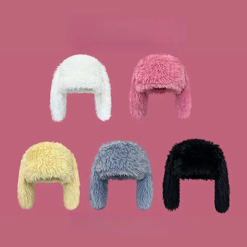 Sweet and cute rabbit ears plush hat female winter thickened warm and cold personality ear protection hat 250818