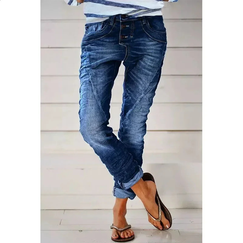 Jeans pantalon denim capris femmes vintage élastique taille pantalon flare haute taille slim ouvr