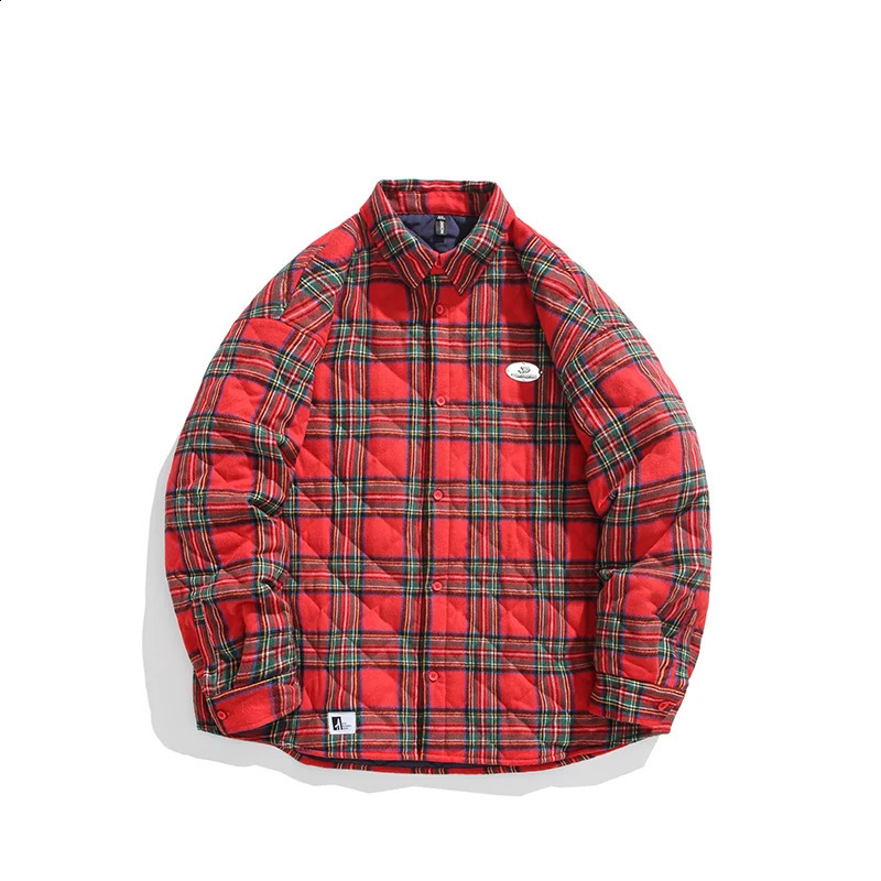 Men Winter Padded Jackets Vintage Plaid Parkas Stand Collar Loose Thick Warm Windbreaker Outerwear 250819