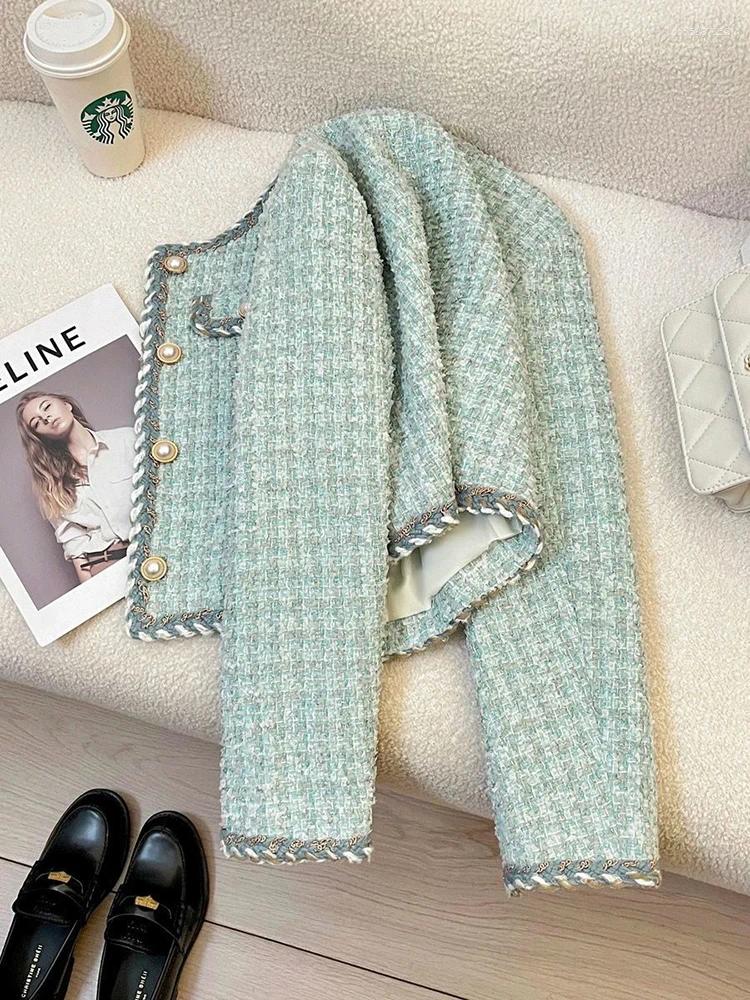 Vestes pour femmes vintage tweed femme veste coréenne élégante hepburn style o coules coules y2k bureau d'automne dame tous les coupures de récol