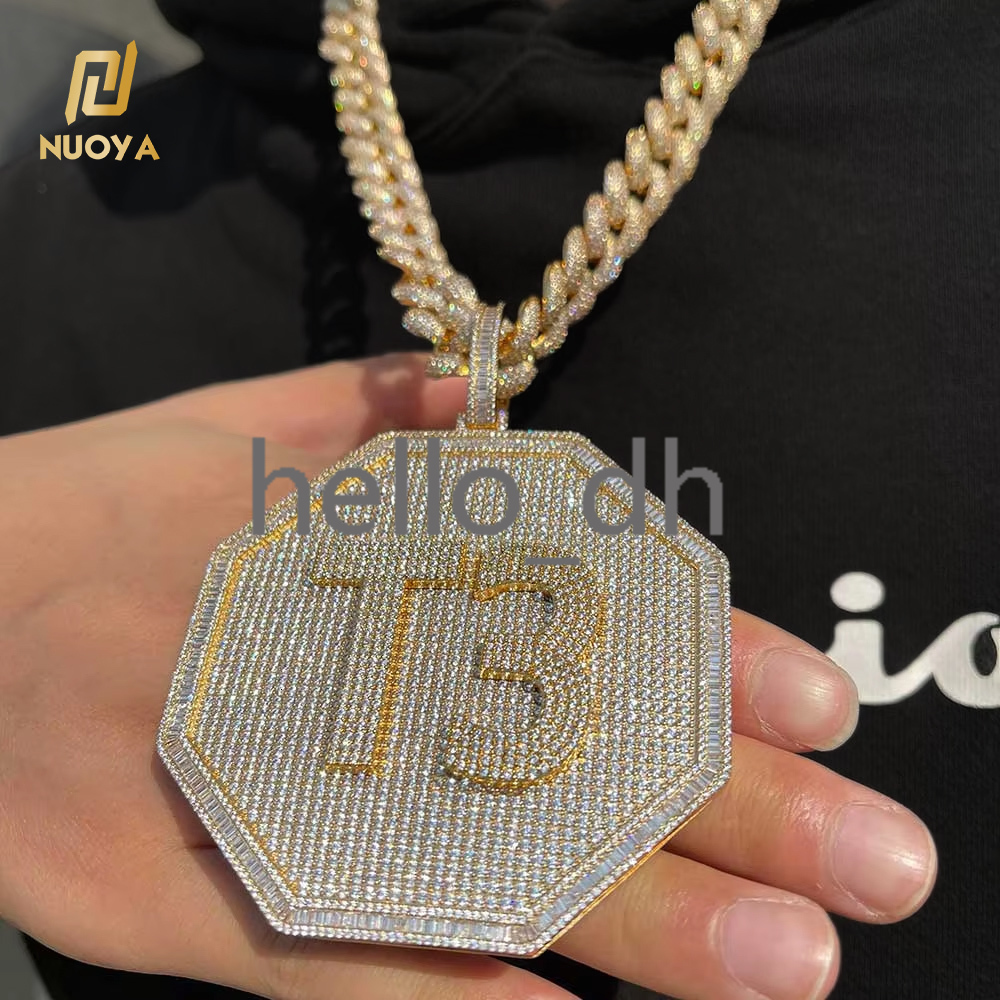 High Quality Iced Out Custom Letter Luxury Jewelry Pendant Pass VVS Moissanite Octagonal Pendants Hiphop