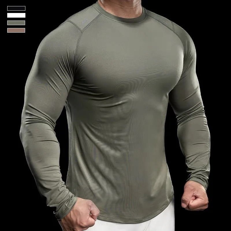 Autumn winter Men Gym long sleeve T shirts bodybuilding Sweater tight fitness Sports elastic Tee 250820