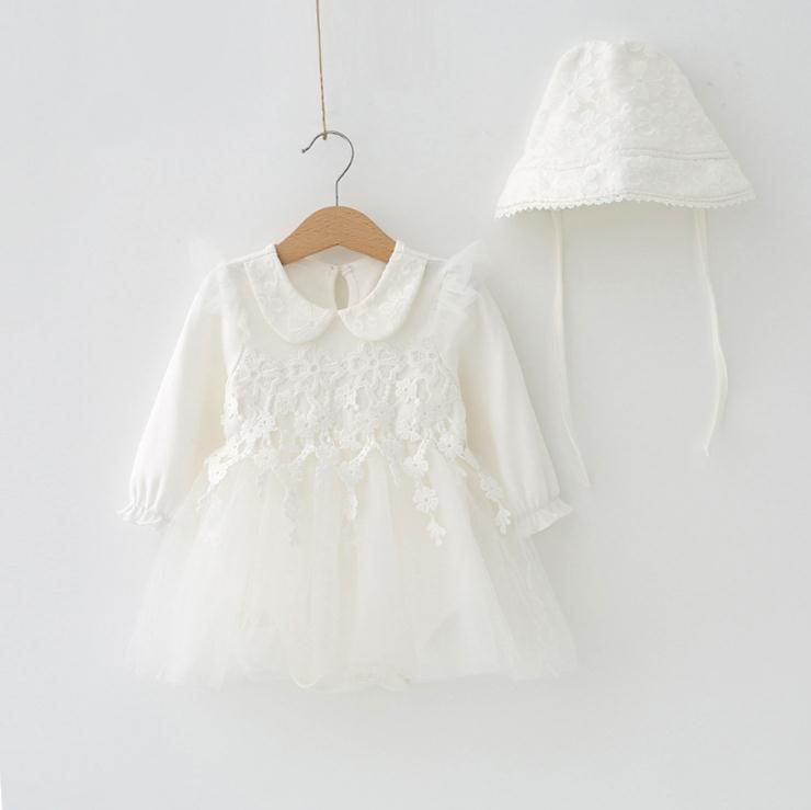 Robe de mariée blanche en dentelle pour les vêtements pour bébé nouveau-nés Ensemble de filles de printemps d'été Robes de filles avec chapeau