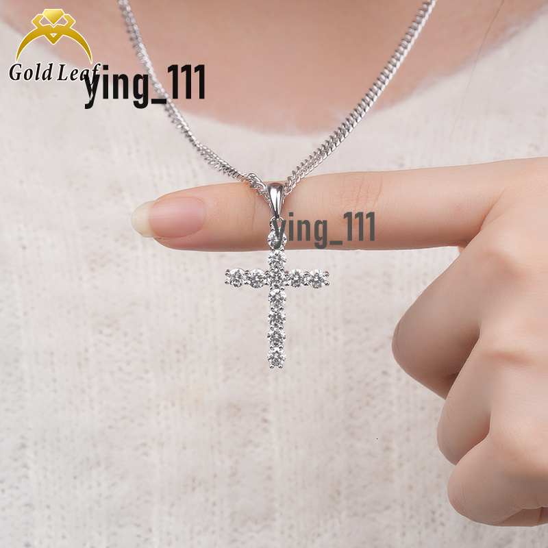 Goldleaf Classic 925 Sterling Silver Hiphop Cross Pendant VVS 3mm Moissanite Necklace for Men and Women Fine Necklaces