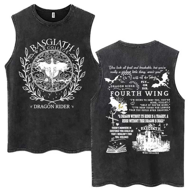 Basgiath War College Harajuku Washed Tank Tops Men Women Gothic Summer Sleeveless T-Shirts Fourth Wing Dragon Loose Tees X250821