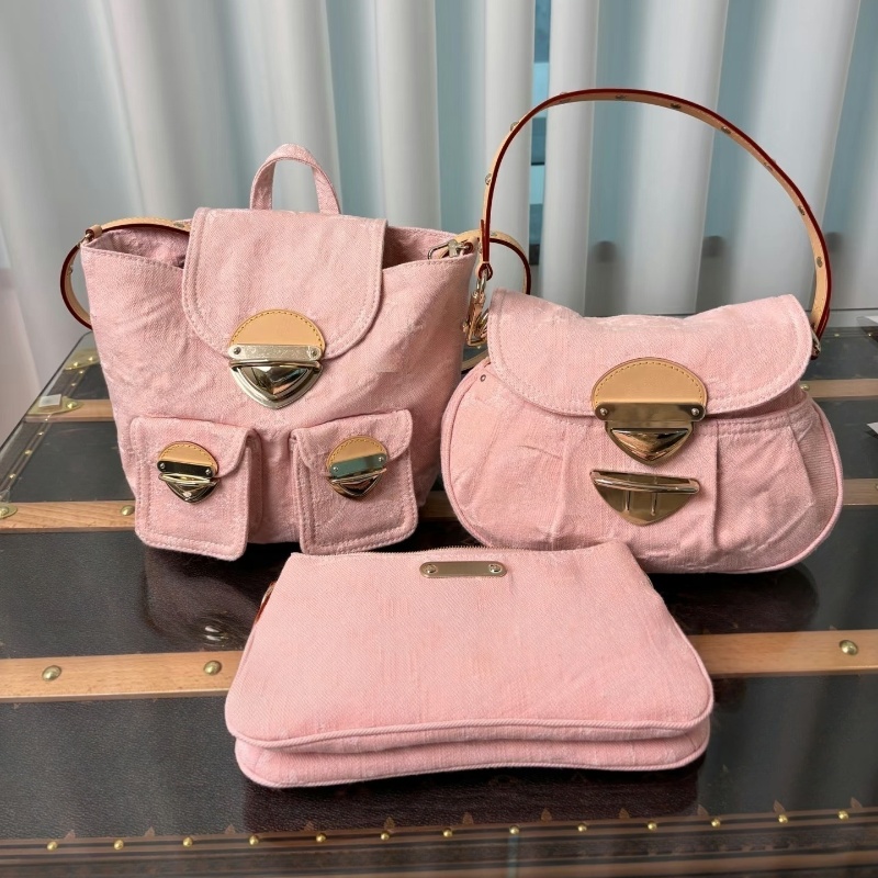 Pink denim side box wallet, designer women's handbag, square box bag, luxury shoulder bag, women's crossbody bag, Takashi Murakami series