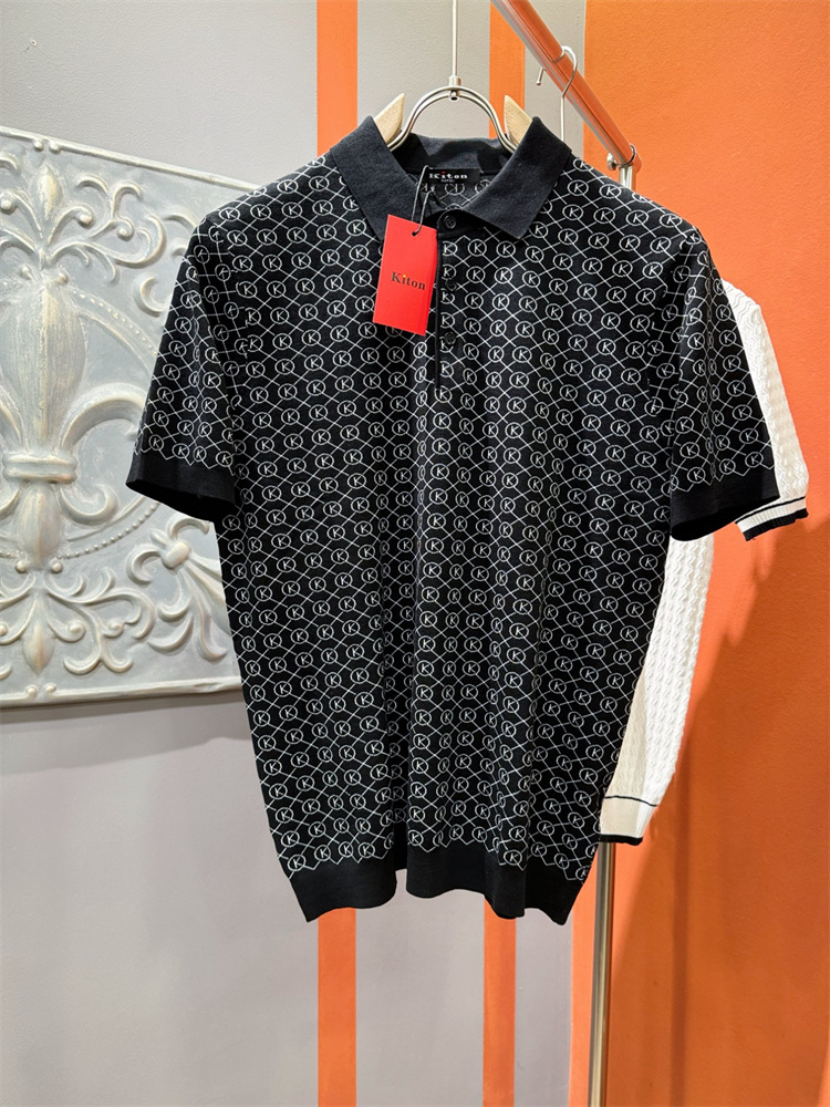 Polos pour hommes d'été Kiton Abit tricot à manches courtes Black Polo K1289