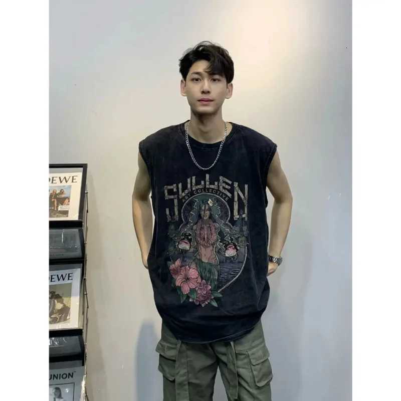 High Street Hiphop Tank Top Washed Sleeveless T-shirt Mens Vest Gothic Punk Print Hip-hop Outdoor Loose Sports Vest X250821