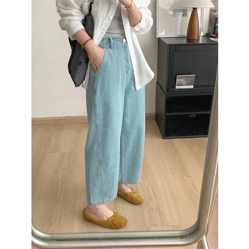 Pear-Shaped Body Harajuku Jeans Womens Summer Thin Plus Size High-Waisted Banana Milk Latex Cropped Pants 250821