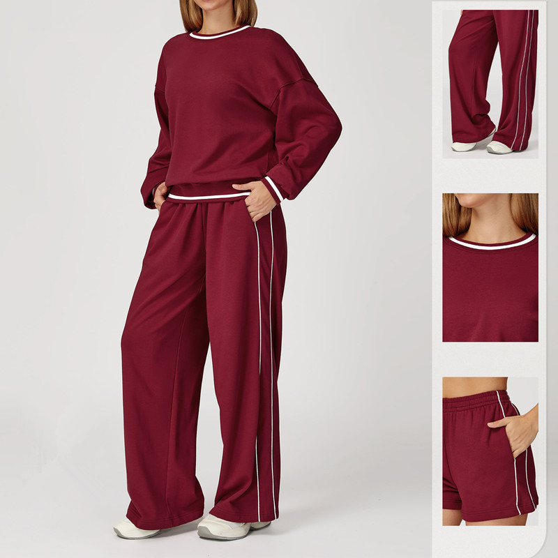 a7028 Women Sweatshirt Yoga Outfit 2pcs Suits Loose Hoodies Long Pants Long Sleeve Pullover Sportwear Tops Trousers Sets Sport Running Pant