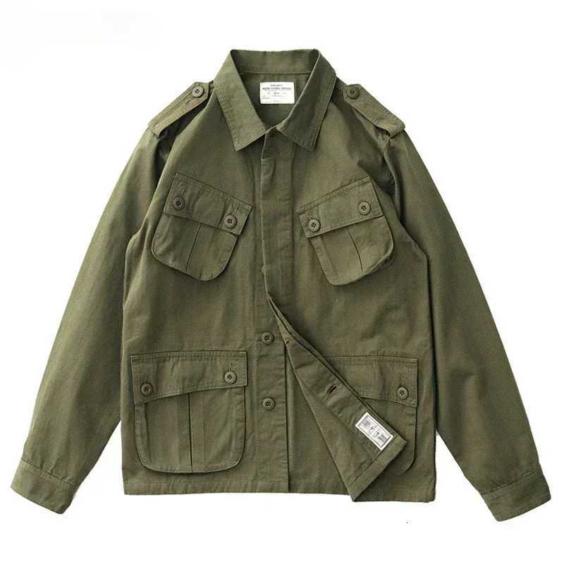 Multi Pocket Cargo Jacket Men Spring Autumn American Vintage Tactical Coats Lapel Collar Casual Fashion Outerwear Army Green W250821